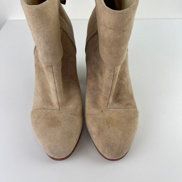 Rag & Bone Newbury Linen Taupe Heeled Ankle Booties Wooden Block Heel Size 37.5 - Picture 5 of 9